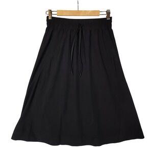 Athleta Midi Skirt Small Black A-Line Drawstring Athletic Pockets Lightweight